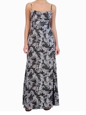 Laundry by Shelli Segal Navy Black Paisley Spaghetti Strap Maxi Dress Size 4